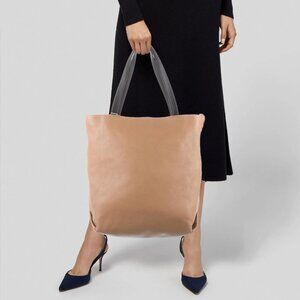 LORO PIANA REVERSIBLE Inside-Out Tote w/ Pouch ~ Leather & Storm System Cashmere